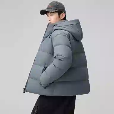 鸭鸭 户外系列 纯色百搭韩版潮流基础简约石墨烯保暖防寒连帽立领羽绒服 男款