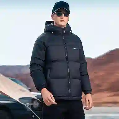 鸭鸭 极寒户外系列 中青年纯色韩版休闲基础百搭短款连帽加厚保暖运动面包羽绒服 男款