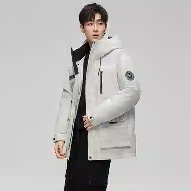 鸭鸭 紫钻系列 中青年时尚韩版潮流连帽厚款冬季外套户外防风防寒保暖中短款多口袋工装风羽绒服 男女同款