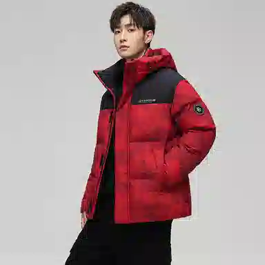 鸭鸭 青年时尚韩版潮流短款连帽户外运动休闲百搭防寒保暖迷彩面包羽绒服 男女同款