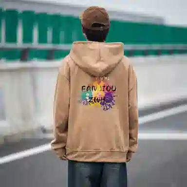 范比欧 英文涂鸦宽松连帽卫衣 男女同款