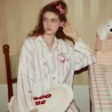 GUKOO x Sanrio Hello Kitty Striped Pajama Set Milk White