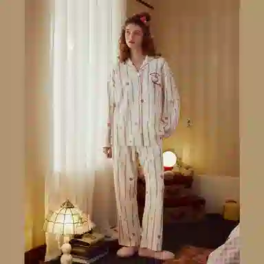 GUKOO x Sanrio Hello Kitty Striped Pajama Set Milk White