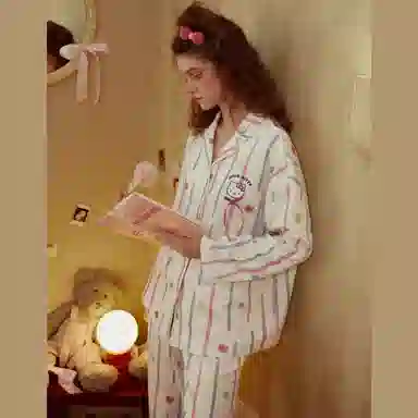 GUKOO x Sanrio Hello Kitty Striped Pajama Set Milk White