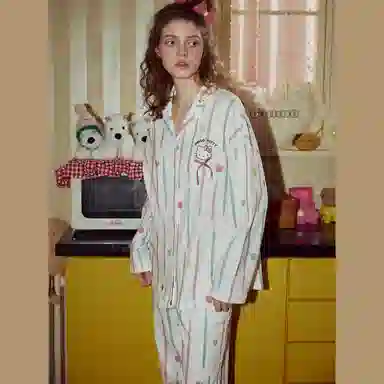 GUKOO x Sanrio Hello Kitty Striped Pajama Set Milk White
