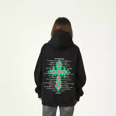 WARNING LIGHT Cross Print Hoodie
