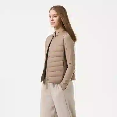 坦博尔 轻薄保暖修身纯色圆领百搭马甲羽绒服 女款