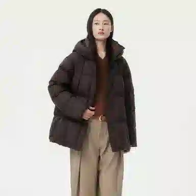 坦博尔 廓形连帽精致简约纯色长袖通勤面包面包羽绒服 女款