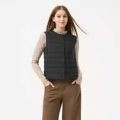 坦博尔 轻薄保暖修身纯色圆领百搭马甲羽绒服 女款