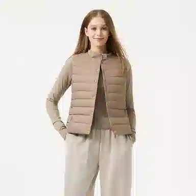 坦博尔 轻薄保暖修身纯色圆领百搭马甲羽绒服 女款