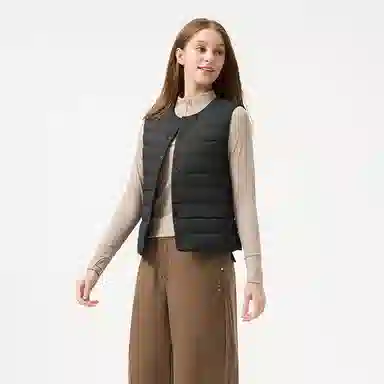 坦博尔 轻薄保暖修身纯色圆领百搭马甲羽绒服 女款