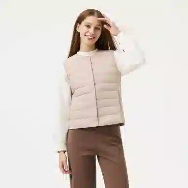 坦博尔 轻薄保暖修身纯色圆领百搭马甲羽绒服 女款