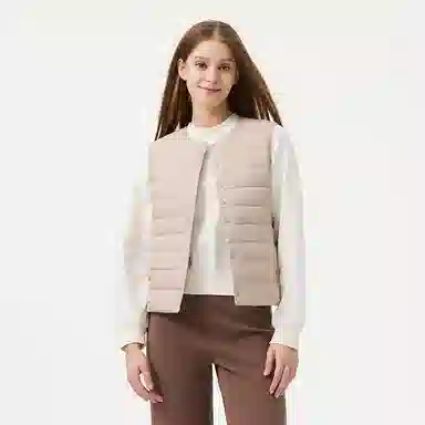 坦博尔 轻薄保暖修身纯色圆领百搭马甲羽绒服 女款