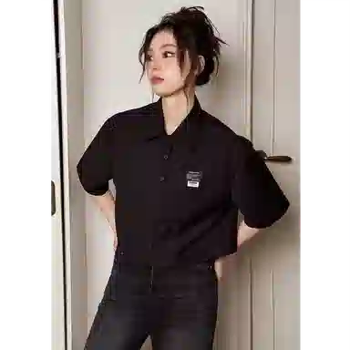 佐贝卡 纯色短款宽松休闲短袖衬衫 女款