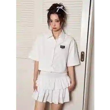 佐贝卡 纯色短款宽松休闲短袖衬衫 女款