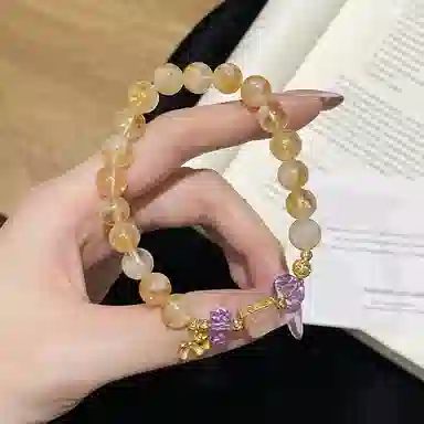 遇点 精致花朵#好运优雅高贵轻奢风小众简约气质天然 黄水晶 手串 女款