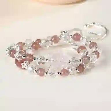 遇点 九尾狐 #好运气质新中式国潮时尚双层叠戴精致优雅高贵手饰品 日常天然 白水晶 手链 女款