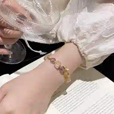 遇点 精致花朵#好运优雅高贵轻奢风小众简约气质天然 黄水晶 手串 女款