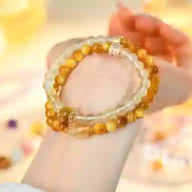 遇点 新中式国潮复古 时尚小众高级感设计天然 黄水晶 手串 女款