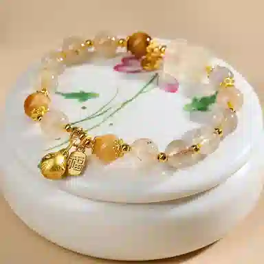 遇点 貔貅吞金兽 #好运新中式国潮复古小众优雅高级感设计手饰品天然 黄水晶 手串 女款