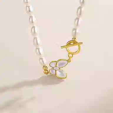 遇点 好运蝴蝶 新中式国潮精致优雅小众高级感设计 生日纪念日送给女朋友好礼 淡水珍珠 项链 女款