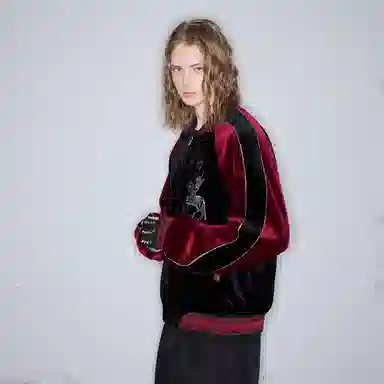 ROCAWEAR Vintage Velvet Embroidered Baseball Jacket