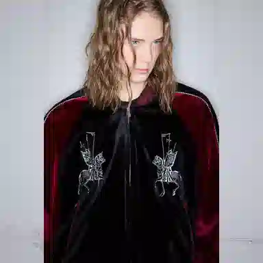 ROCAWEAR Vintage Velvet Embroidered Baseball Jacket