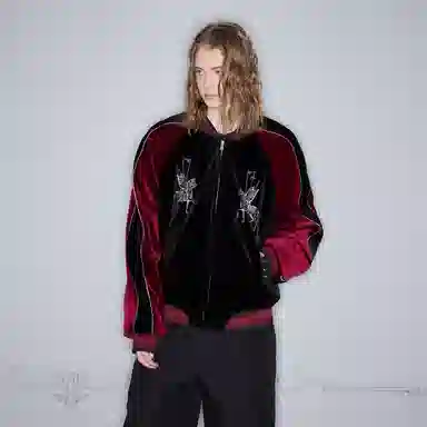 ROCAWEAR Vintage Velvet Embroidered Baseball Jacket