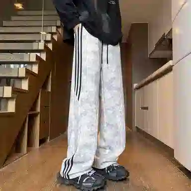 悍戈 美式复古宽松扎染条纹直筒休闲裤 男女同款