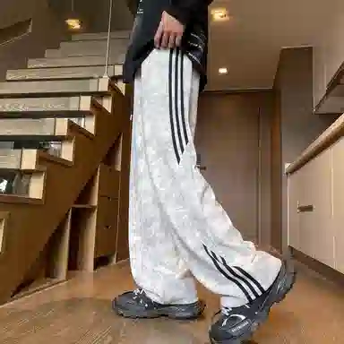悍戈 美式复古宽松扎染条纹直筒休闲裤 男女同款