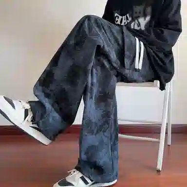 美式复古高街迷彩扎染多口袋工装裤子直筒系带潮牌宽松阔腿休闲裤 男女同款