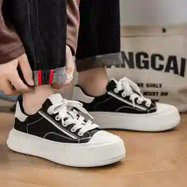 美式韩版融合的潮流学院风 透气轻便增高 低帮 帆布鞋 男款