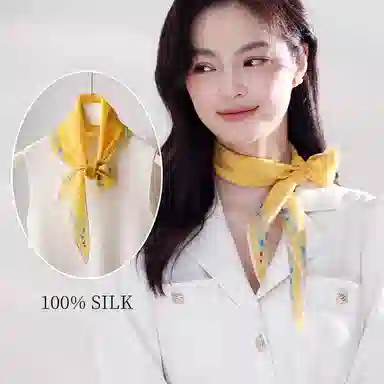 杭丝路 菱形小长条围巾纱巾护颈薄款遮脖子防晒 桑蚕丝 丝巾 女款 白色