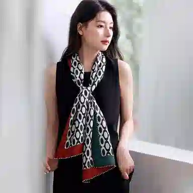 杭丝路 双面异色钉珠长巾围巾披肩 桑蚕丝 丝巾 女款