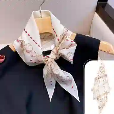 杭丝路 菱形小长条围巾纱巾护颈薄款遮脖子防晒 桑蚕丝 丝巾 女款 白色