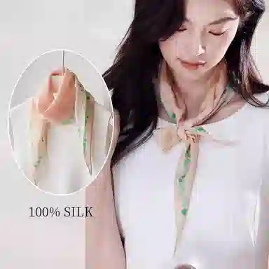 杭丝路 菱形小长条围巾纱巾护颈薄款遮脖子防晒 桑蚕丝 丝巾 女款 白色