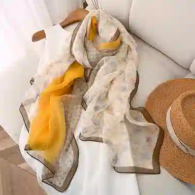 杭丝路 沙滩防晒大披肩舒适气质 桑蚕丝 丝巾 女款 黄色