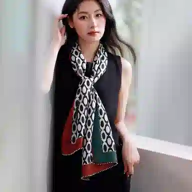 杭丝路 双面异色钉珠长巾围巾披肩 桑蚕丝 丝巾 女款