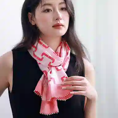 杭丝路 双面异色钉珠长巾围巾披肩 桑蚕丝 丝巾 女款