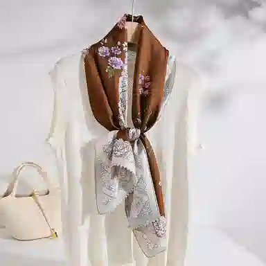 杭丝路 双面异色钉珠长巾围巾披肩 桑蚕丝 丝巾 女款