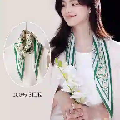 杭丝路 菱形小长条围巾纱巾护颈薄款遮脖子防晒 桑蚕丝 丝巾 女款 白色