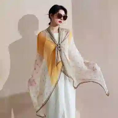 杭丝路 沙滩防晒大披肩舒适气质 桑蚕丝 丝巾 女款 黄色