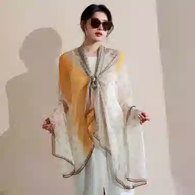 杭丝路 沙滩防晒大披肩舒适气质 桑蚕丝 丝巾 女款 黄色