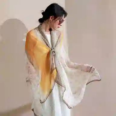 杭丝路 沙滩防晒大披肩舒适气质 桑蚕丝 丝巾 女款 黄色