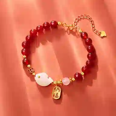 匆匆那年 上岸锦鲤 国潮新中式福牌精致轻奢平安扣 小众设计高级感可调节手串 玉髓 手链 女款