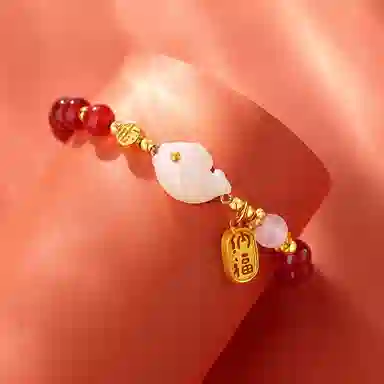 匆匆那年 上岸锦鲤 国潮新中式福牌精致轻奢平安扣 小众设计高级感可调节手串 玉髓 手链 女款