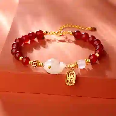 匆匆那年 上岸锦鲤 国潮新中式福牌精致轻奢平安扣 小众设计高级感可调节手串 玉髓 手链 女款