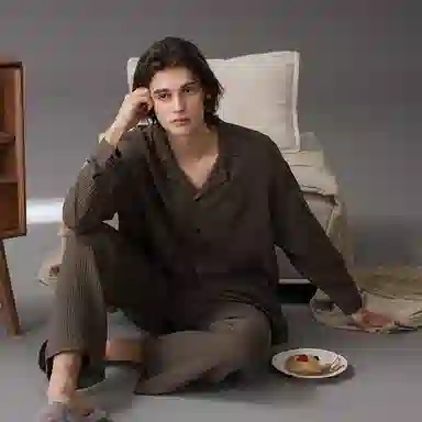 鸭鸭 亲肤休闲长袖舒适简约长裤睡衣套装 男款 深棕色