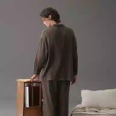 鸭鸭 亲肤休闲长袖舒适简约长裤睡衣套装 男款 深棕色