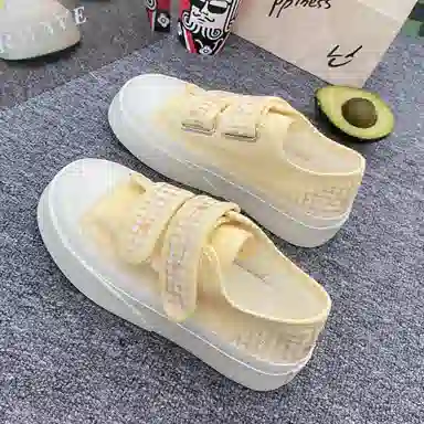 日系复古可爱格子休闲厚底时尚 低帮 帆布鞋 女款